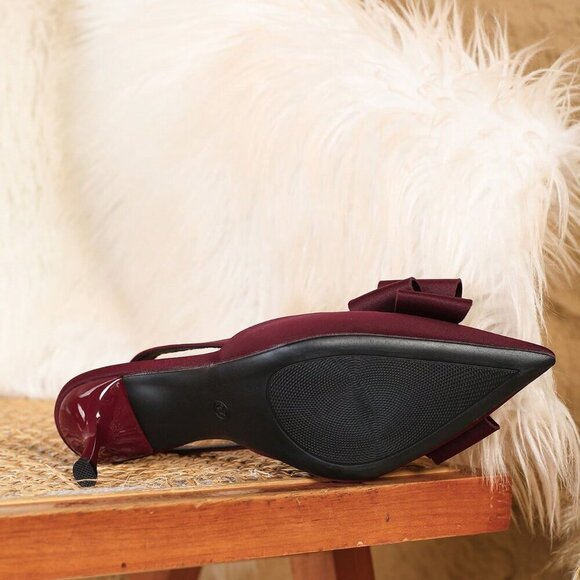 Burgundy Preppy Women's Pointed Toe Low Vamp High Heel Shoes - Picture 6 of 6